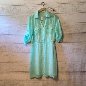 Maurice's Mint Green Polka Dot Sheer Shirt Dress with Slip